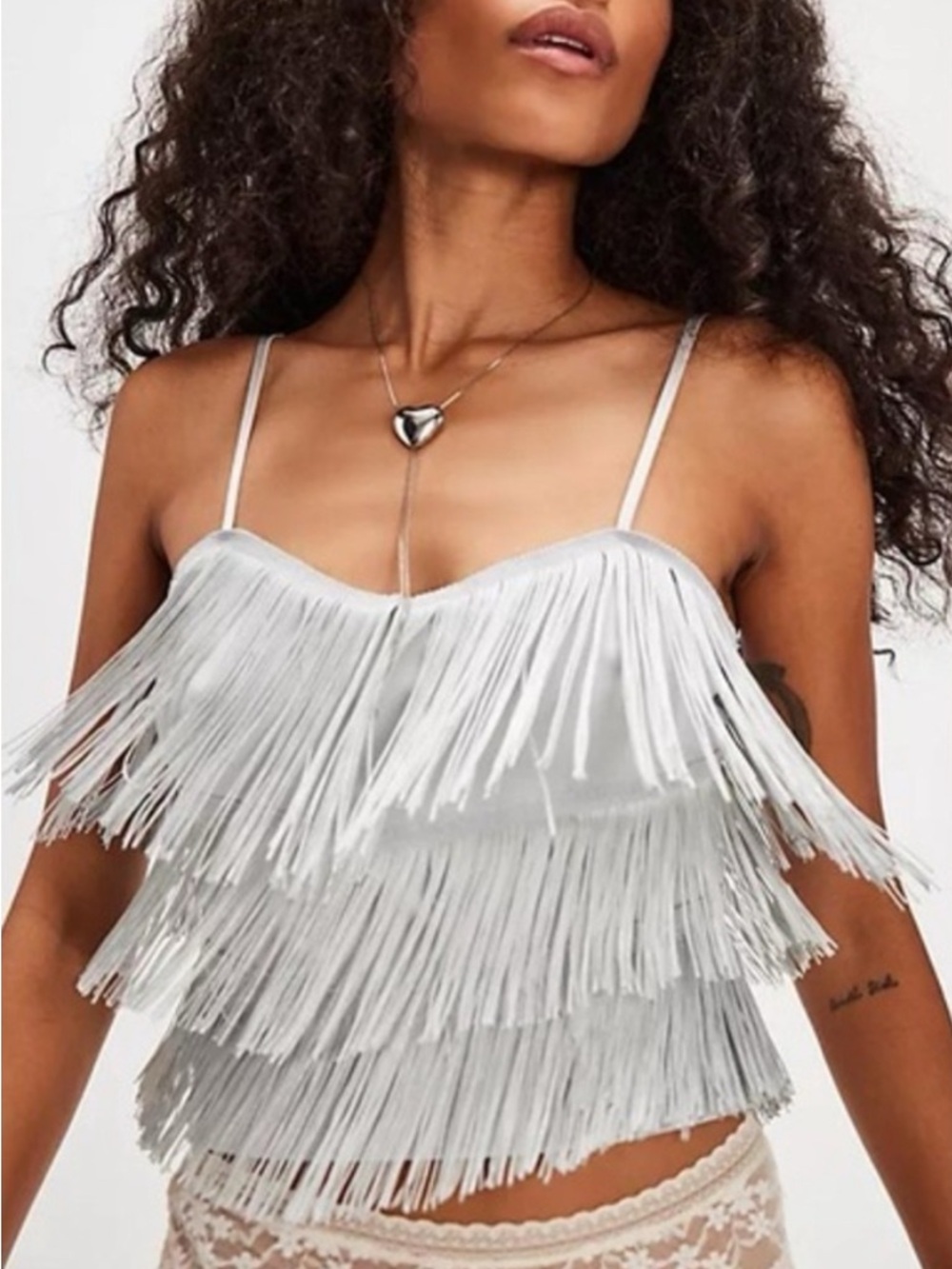 Free People Intimately Grey Silver Such A Catch Fringe Cropped Tank Size Small - Picture 14 of 14